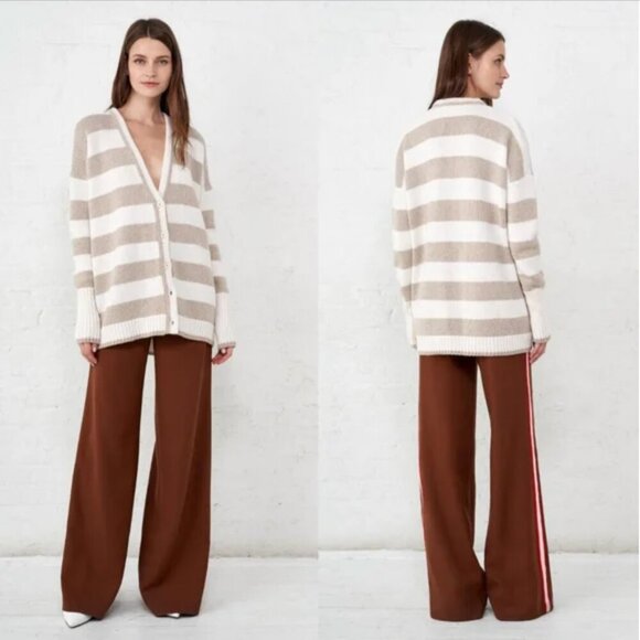 La Ligne Sweaters - La Ligne Martha Cardigan Size Small Striped Wool Cashmere Sweater Nude Tan